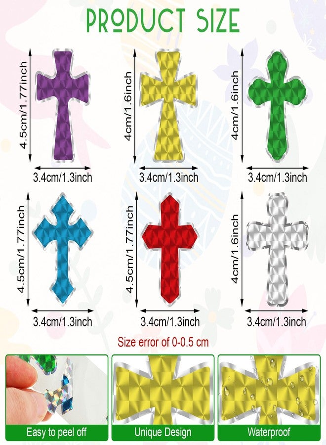 Chivertion 600 Pcs Prism Crosses Stickers for DIY Dazzle Sparkle Jesus Easter Religious Cross Stickers for Sunday Church Rewards Party Favor - Image 2